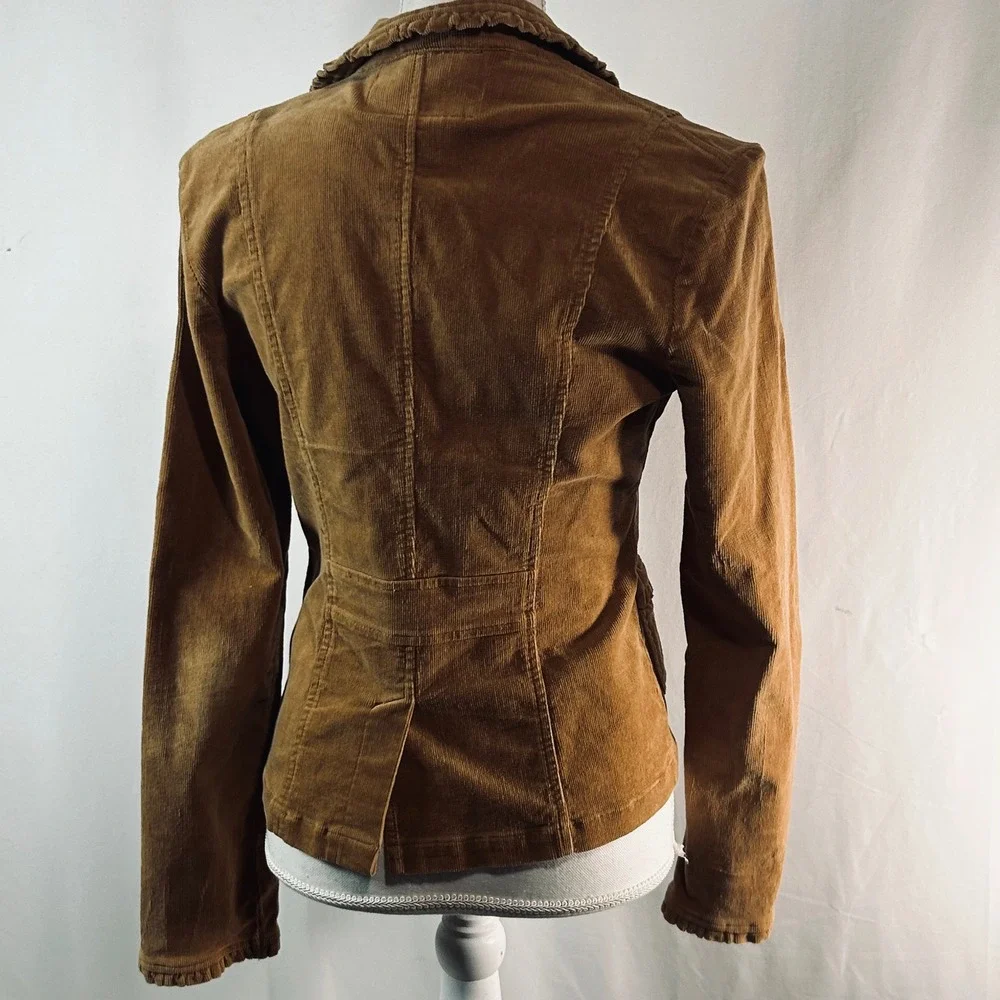 BKE Outerwear Brown Corduroy Ruffle Trim Blazer Jacket Womens Medium RN 107829 - Picture 5 of 8